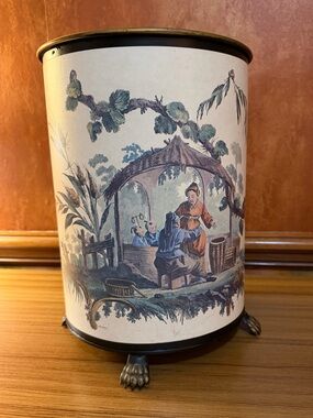 Vintage Keller Charles Philadelphia Chinoiserie Metal Trash Can Claw Foot 12”